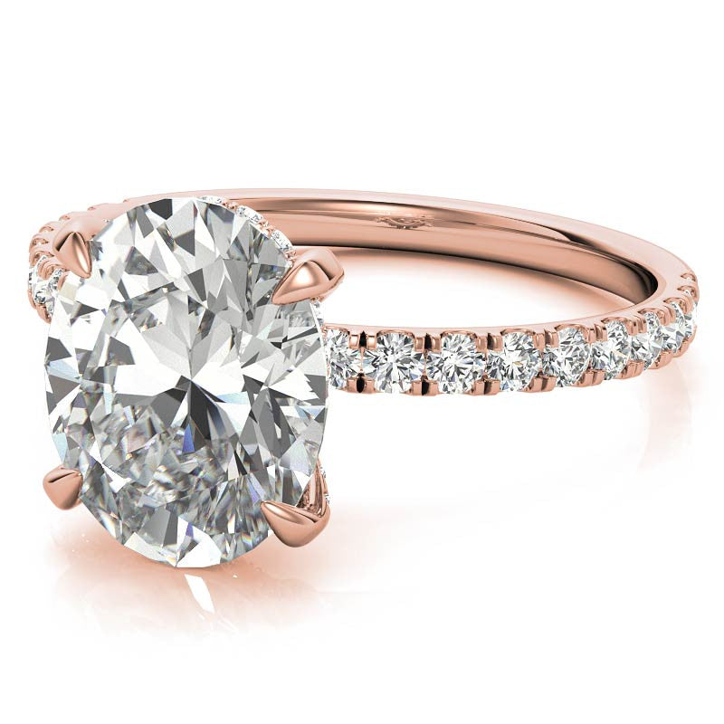 Oval Moissanite Diamond Pave Basket Engagement Ring