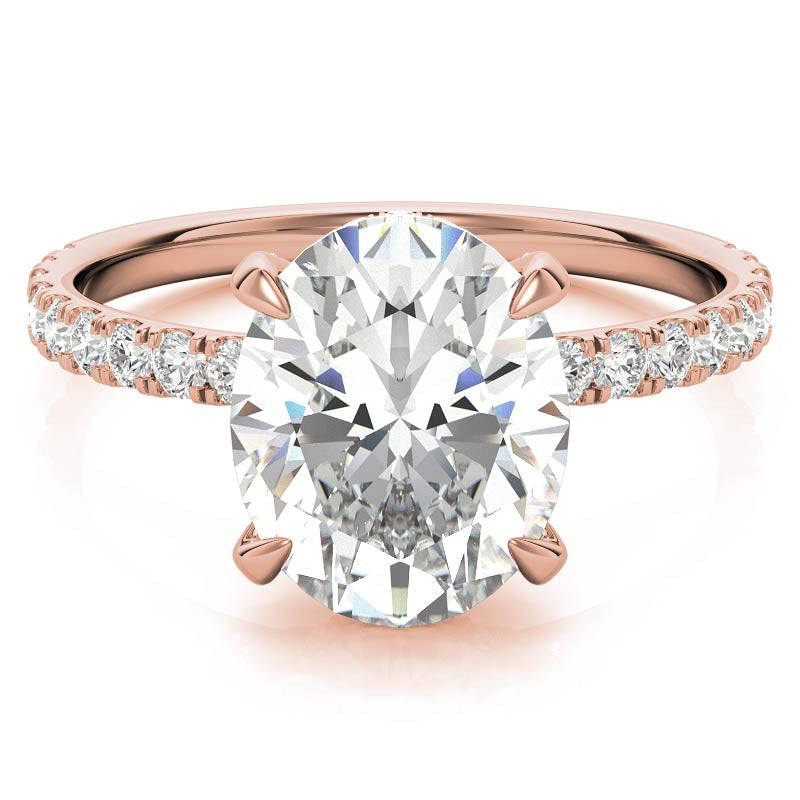 Oval Moissanite Diamond Pave Basket Engagement Ring
