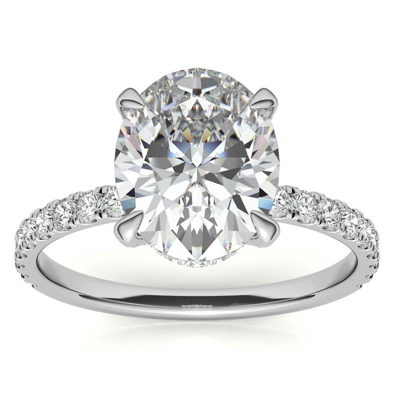 Oval Moissanite Diamond Pave Basket Engagement Ring
