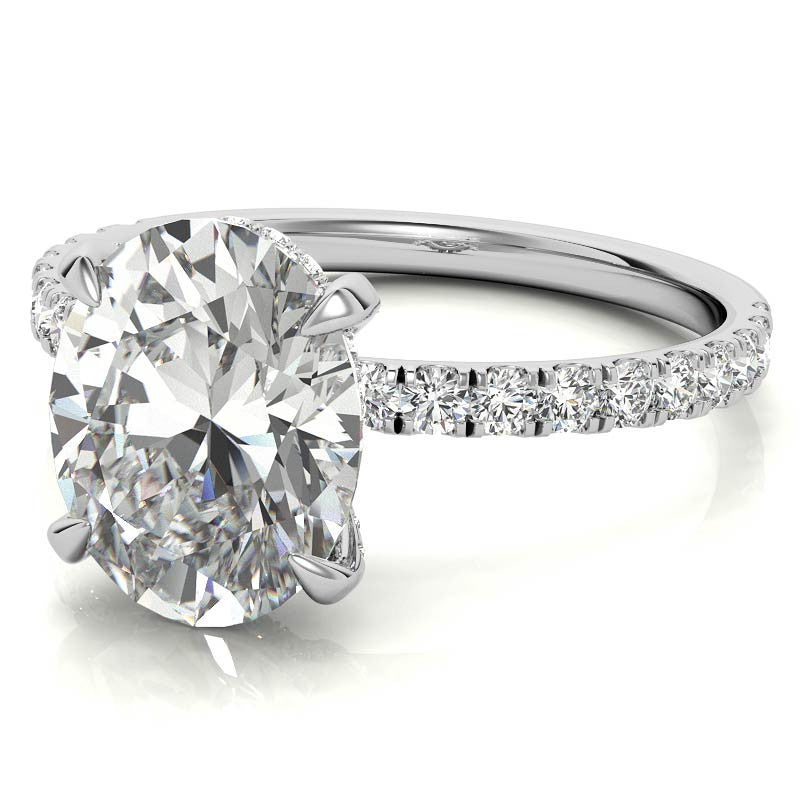 Oval Moissanite Diamond Pave Basket Engagement Ring