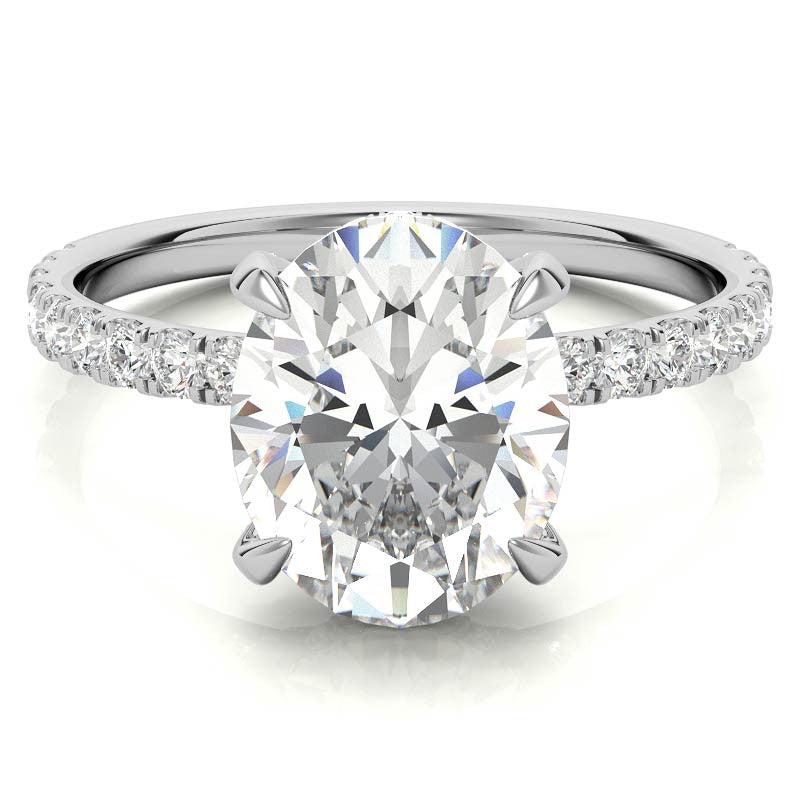 Oval Moissanite Diamond Pave Basket Engagement Ring