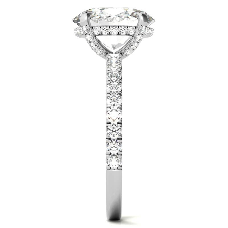 Oval Moissanite Diamond Pave Basket Engagement Ring