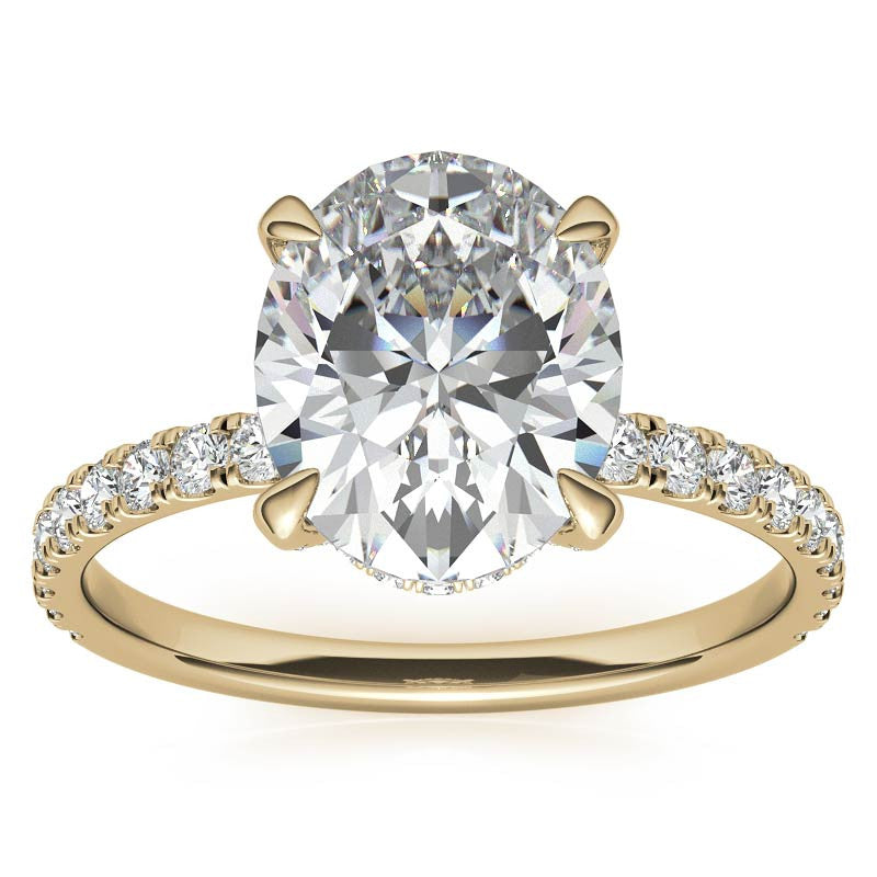 Oval Moissanite Diamond Pave Basket Engagement Ring