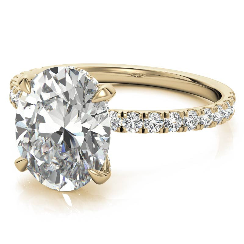Oval Moissanite Diamond Pave Basket Engagement Ring