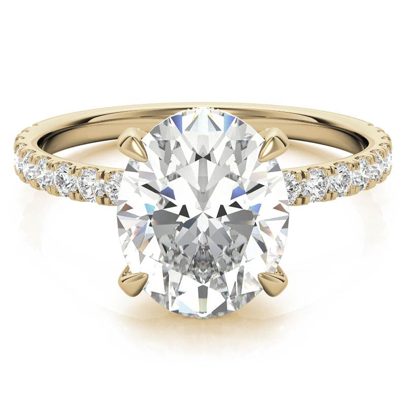 Oval Moissanite Diamond Pave Basket Engagement Ring