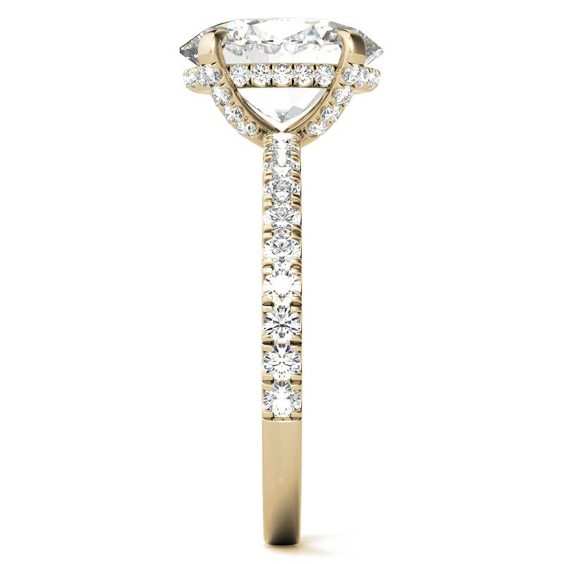 Oval Moissanite Diamond Pave Basket Engagement Ring