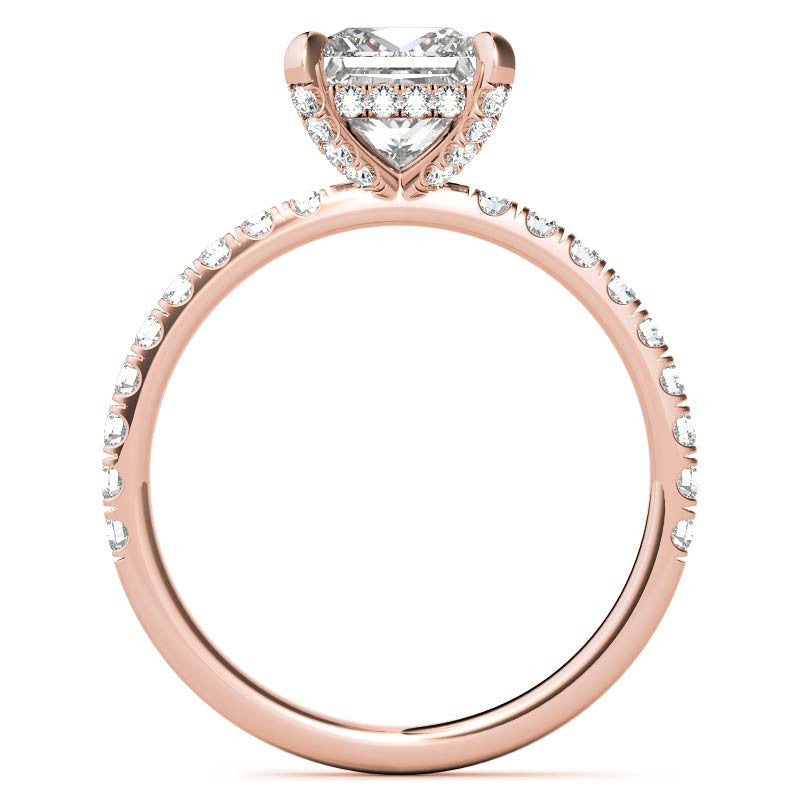 Princess cut Moissanite Diamond Pave Basket Engagement Ring with 2mm Band