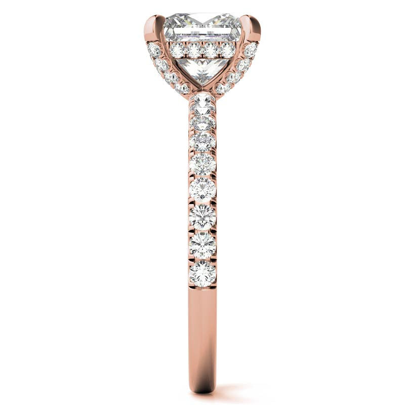 Princess cut Moissanite Diamond Pave Basket Engagement Ring with 2mm Band