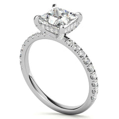 Princess cut Moissanite Diamond Pave Basket Engagement Ring with 2mm Band