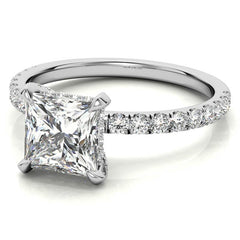 Princess cut Moissanite Diamond Pave Basket Engagement Ring with 2mm Band