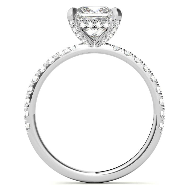 Princess cut Moissanite Diamond Pave Basket Engagement Ring with 2mm Band