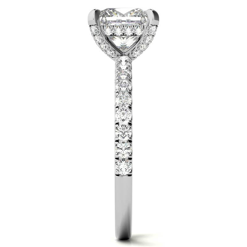 Princess cut Moissanite Diamond Pave Basket Engagement Ring with 2mm Band