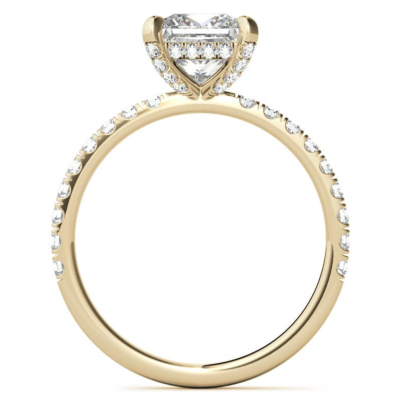 Princess cut Moissanite Diamond Pave Basket Engagement Ring with 2mm Band