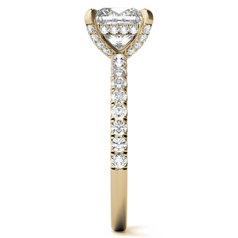 Princess cut Moissanite Diamond Pave Basket Engagement Ring with 2mm Band