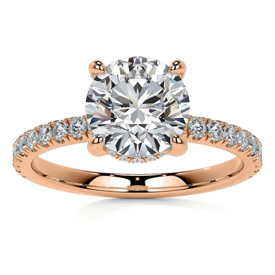 Round Brilliant Moissanite Diamond Pave Basket Engagement Ring