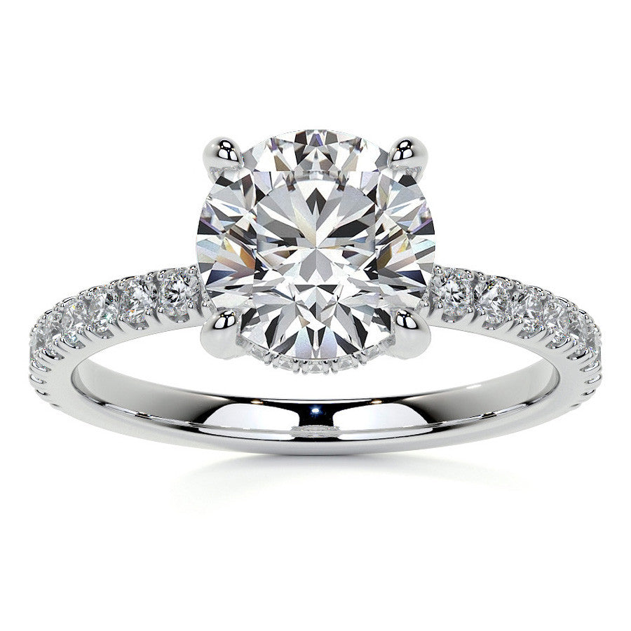 Round Brilliant Moissanite Diamond Pave Basket Engagement Ring