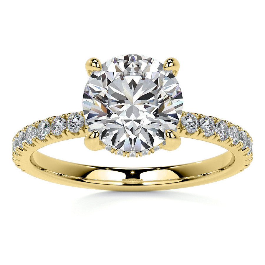 Round Brilliant Moissanite Diamond Pave Basket Engagement Ring