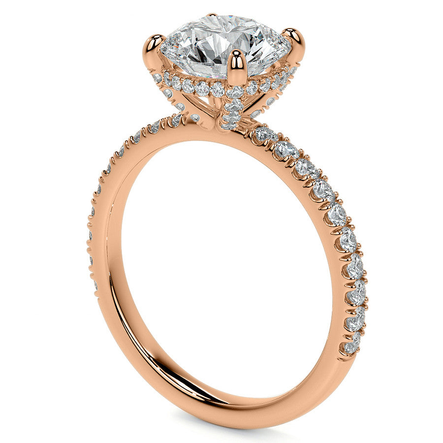 Round Brilliant Moissanite Diamond Pave Basket Engagement Ring