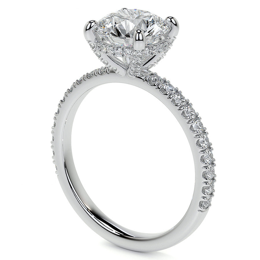 Round Brilliant Moissanite Diamond Pave Basket Engagement Ring