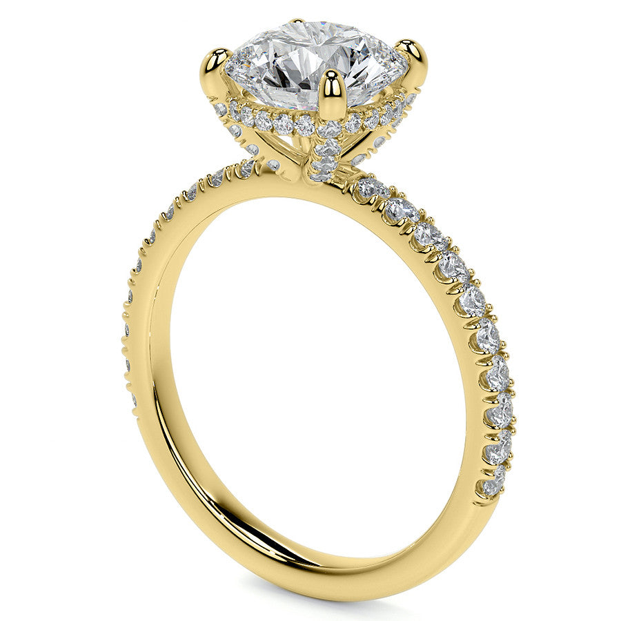 Round Brilliant Moissanite Diamond Pave Basket Engagement Ring