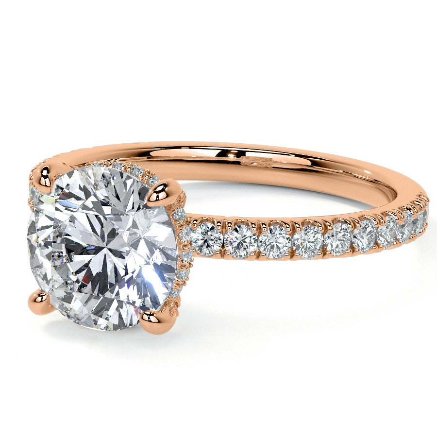 Round Brilliant Moissanite Diamond Pave Basket Engagement Ring