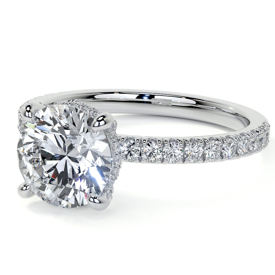 Round Brilliant Moissanite Diamond Pave Basket Engagement Ring