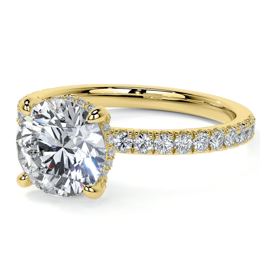 Round Brilliant Moissanite Diamond Pave Basket Engagement Ring