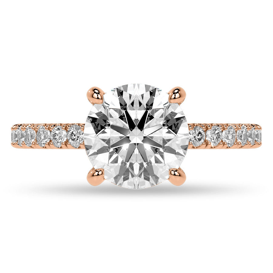 Round Brilliant Moissanite Diamond Pave Basket Engagement Ring