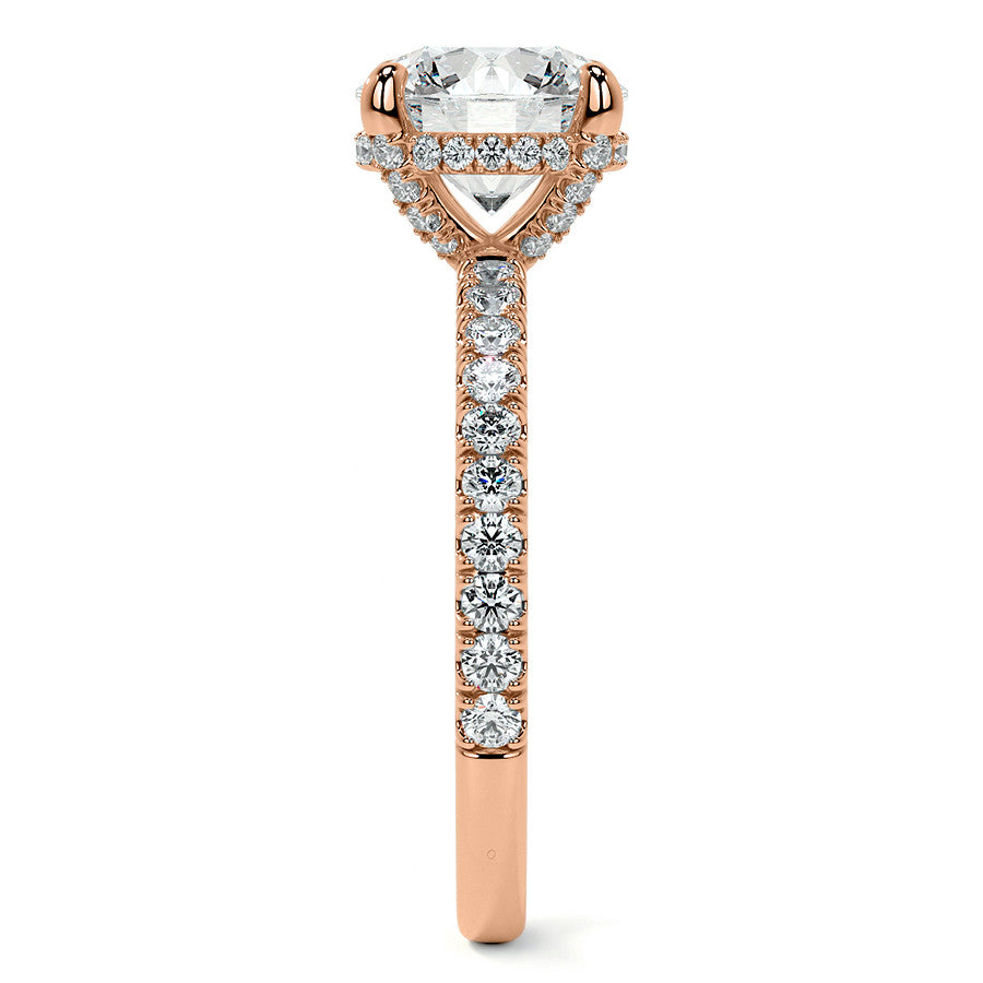 Round Brilliant Moissanite Diamond Pave Basket Engagement Ring