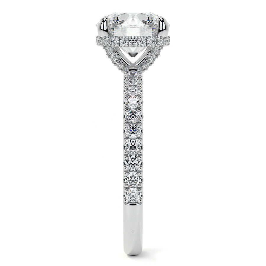 Round Brilliant Moissanite Diamond Pave Basket Engagement Ring