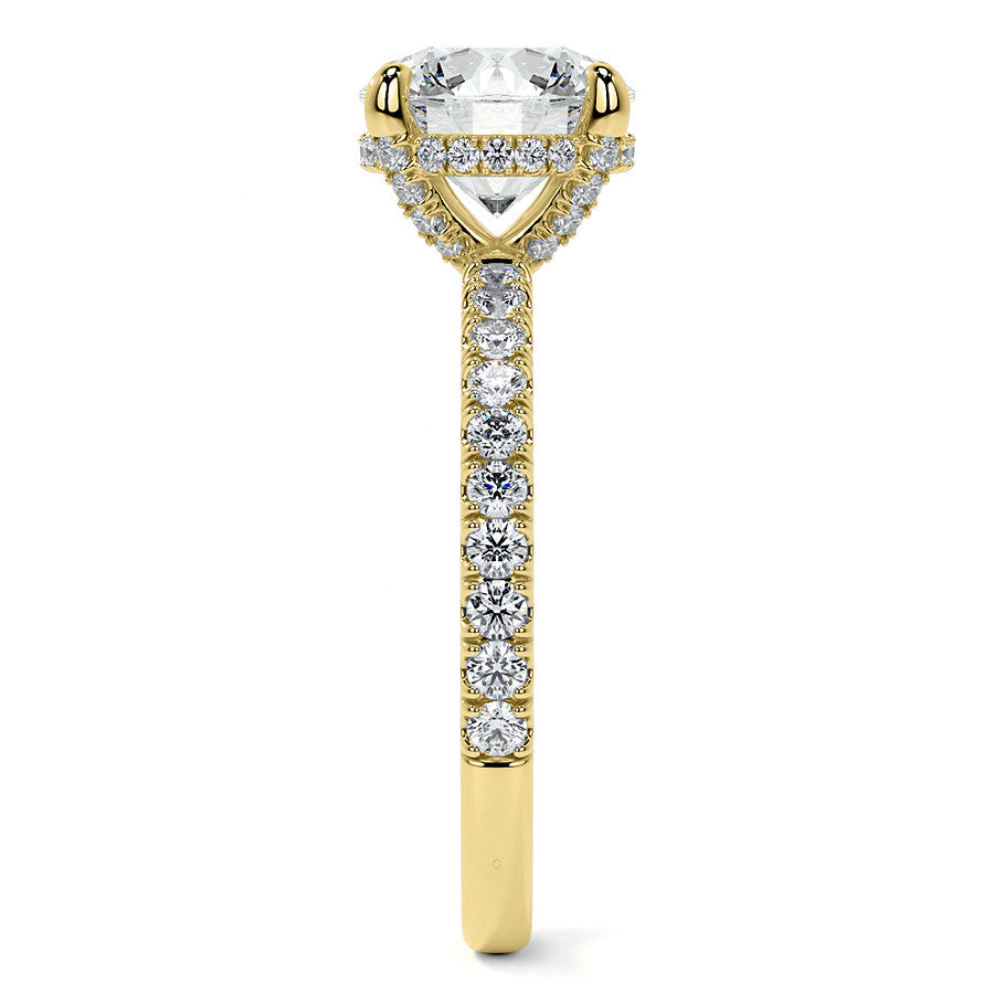 Round Brilliant Moissanite Diamond Pave Basket Engagement Ring