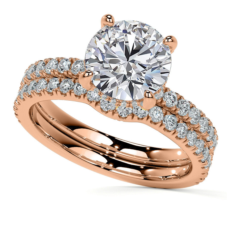 Round Brilliant Moissanite Diamond Pave Basket Engagement Ring