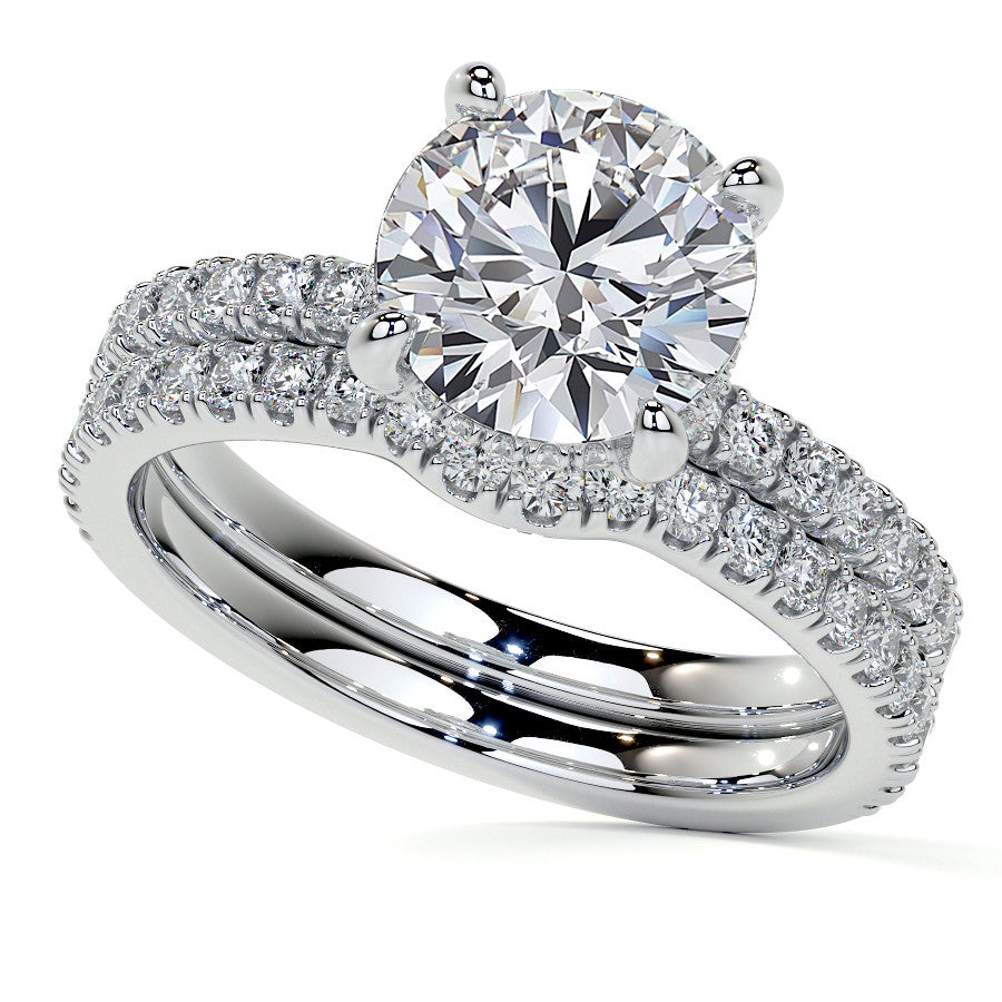 Round Brilliant Moissanite Diamond Pave Basket Engagement Ring
