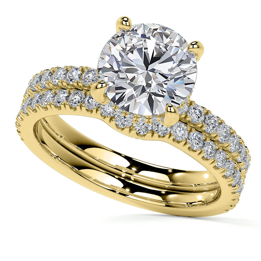 Round Brilliant Moissanite Diamond Pave Basket Engagement Ring
