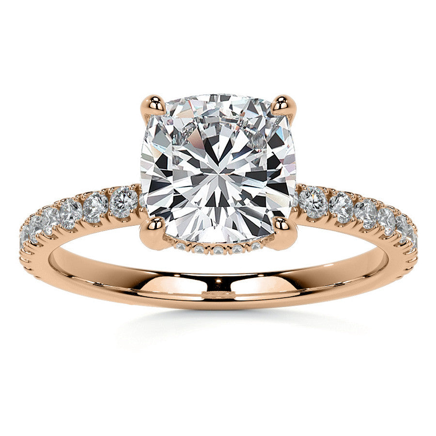 Cushion Moissanite Diamond Pave Basket Engagement Ring