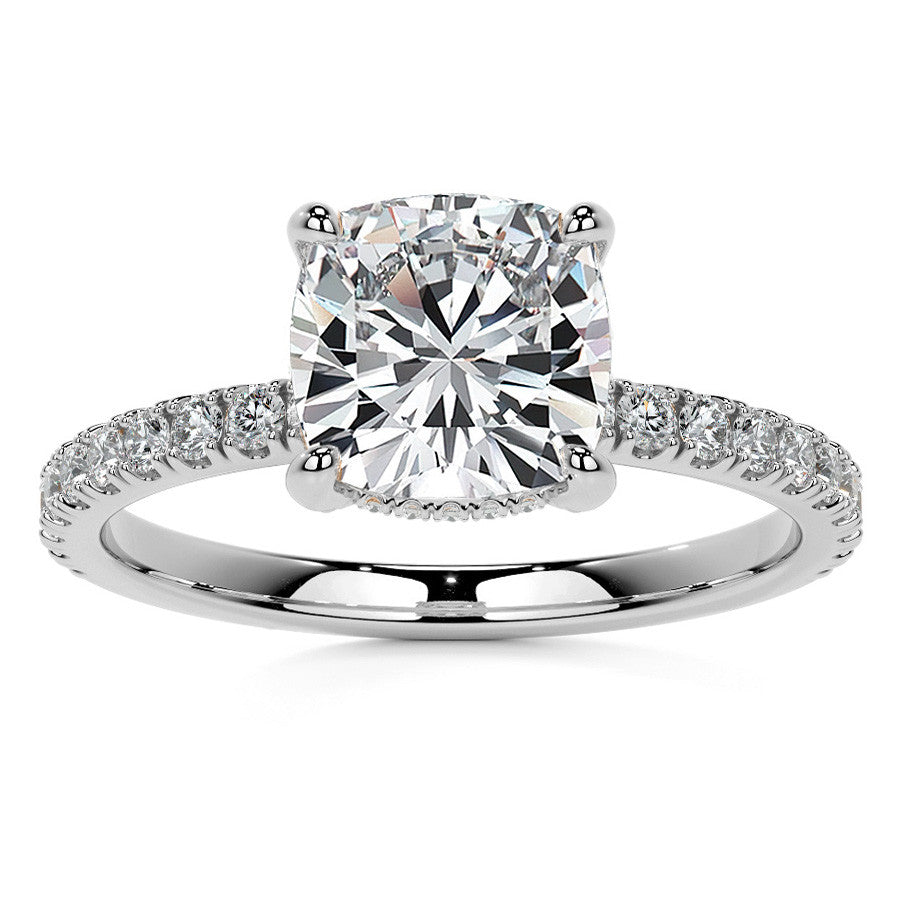 Cushion Moissanite Diamond Pave Basket Engagement Ring