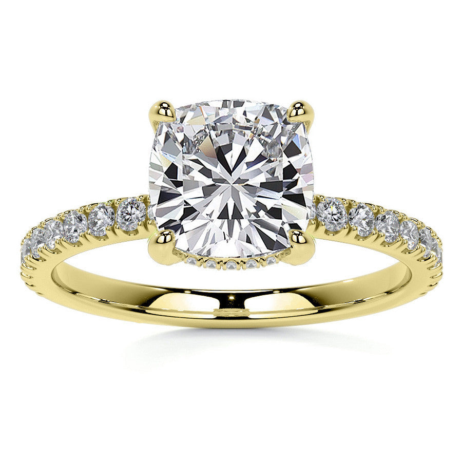 Cushion Moissanite Diamond Pave Basket Engagement Ring