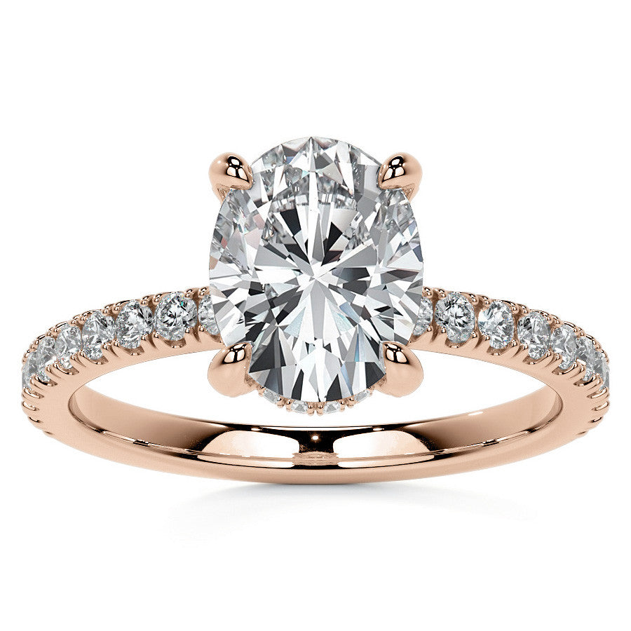 Oval Moissanite Diamond Pave Basket Engagement Ring