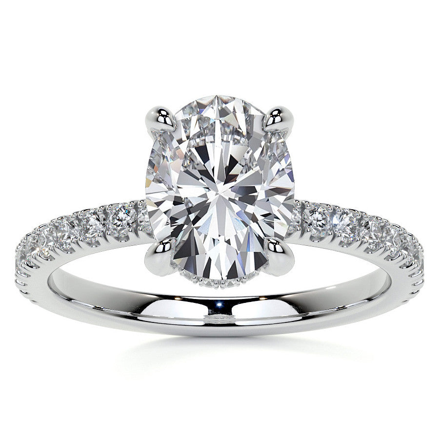 Oval Moissanite Diamond Pave Basket Engagement Ring