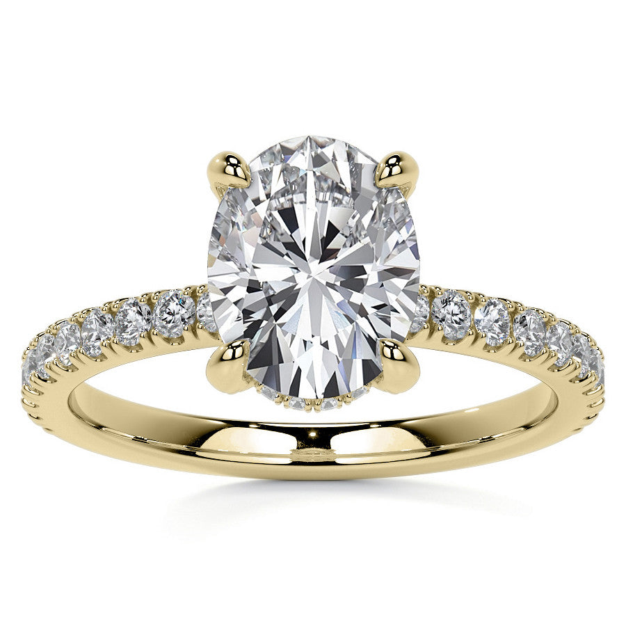 Oval Moissanite Diamond Pave Basket Engagement Ring