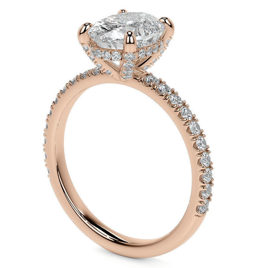 Oval Moissanite Diamond Pave Basket Engagement Ring