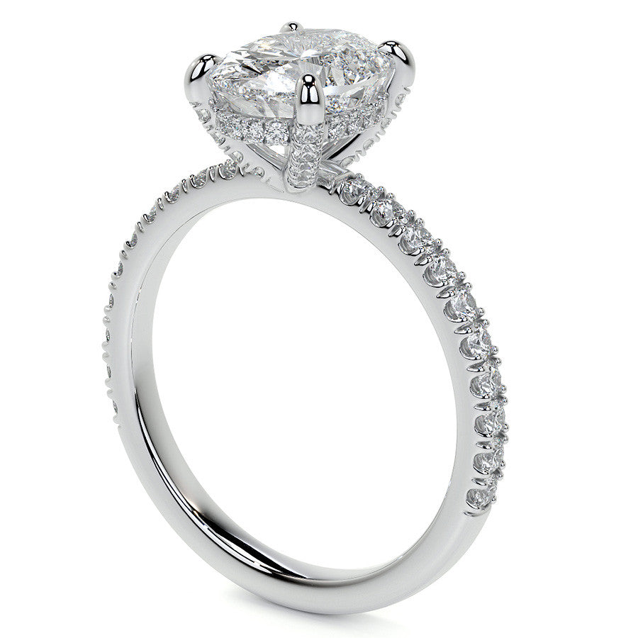 Oval Moissanite Diamond Pave Basket Engagement Ring
