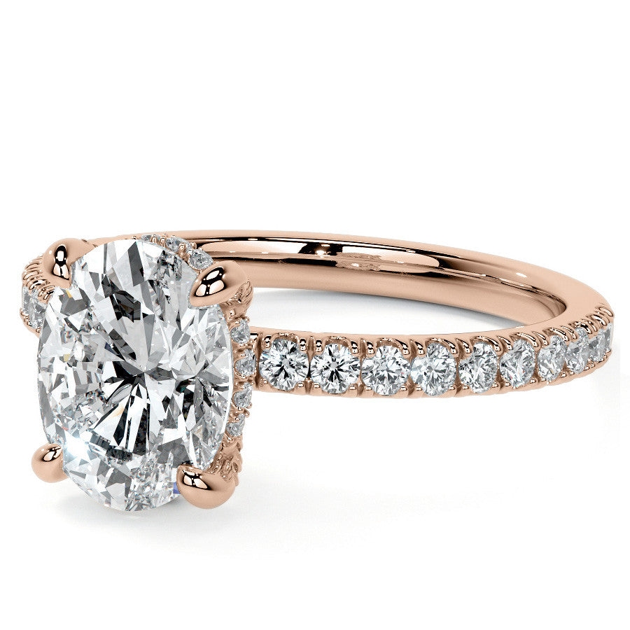 Oval Moissanite Diamond Pave Basket Engagement Ring