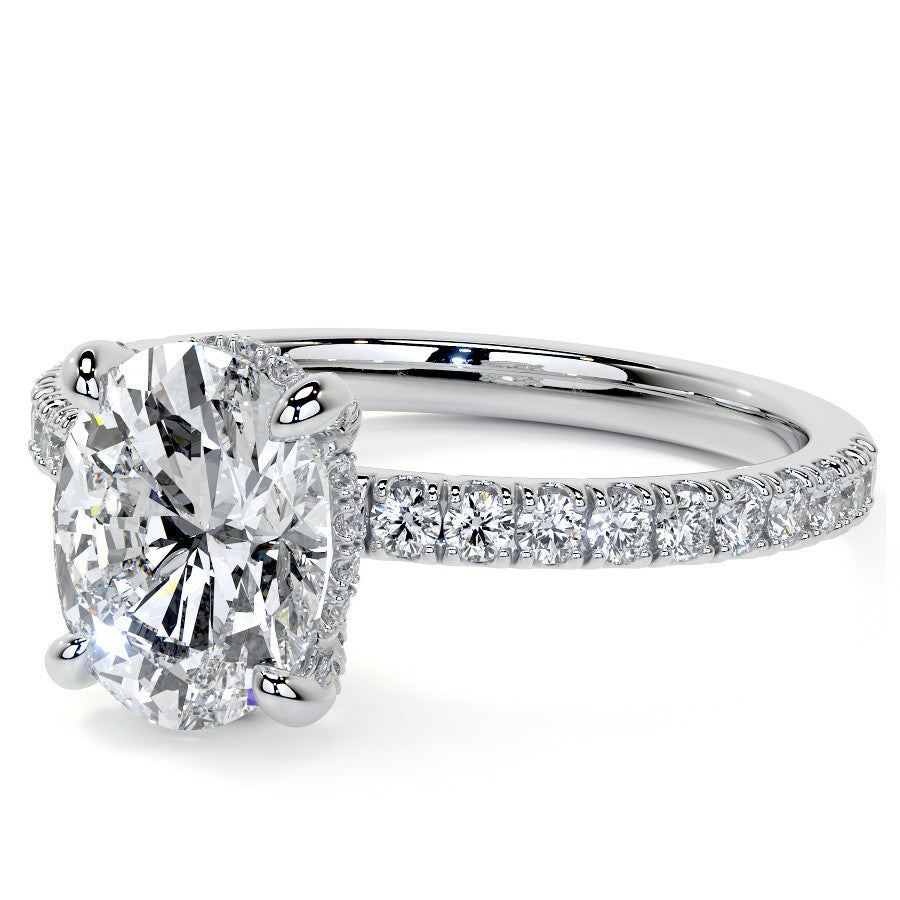 Oval Moissanite Diamond Pave Basket Engagement Ring