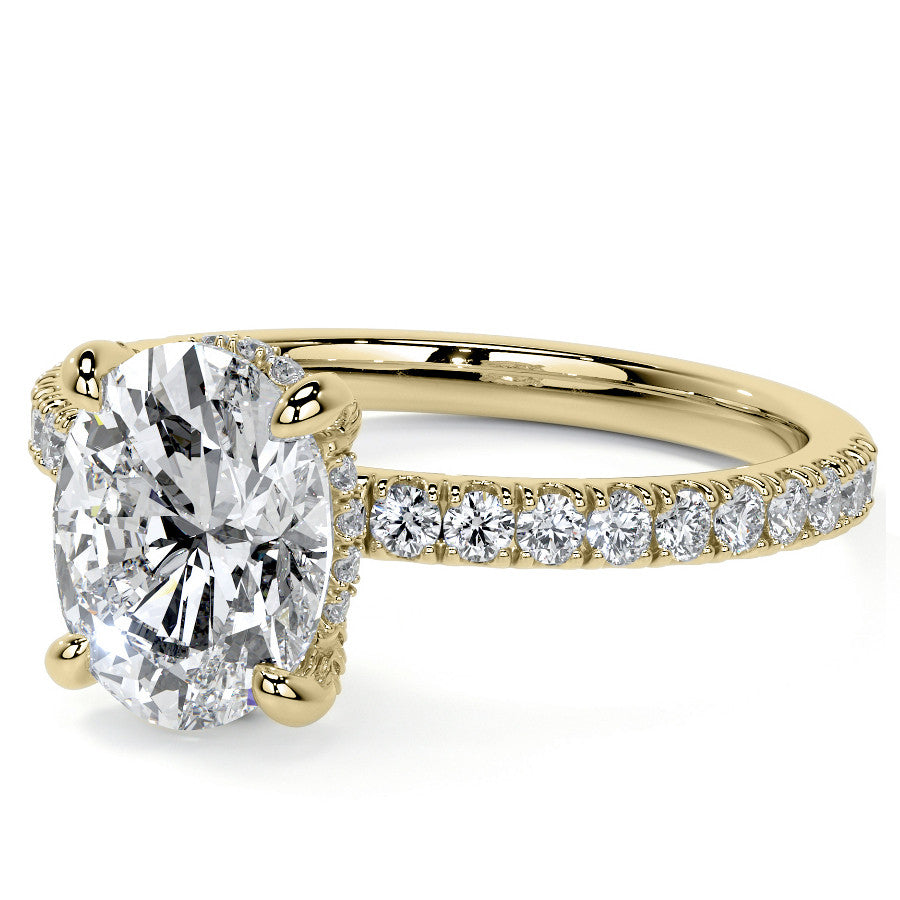 Oval Moissanite Diamond Pave Basket Engagement Ring