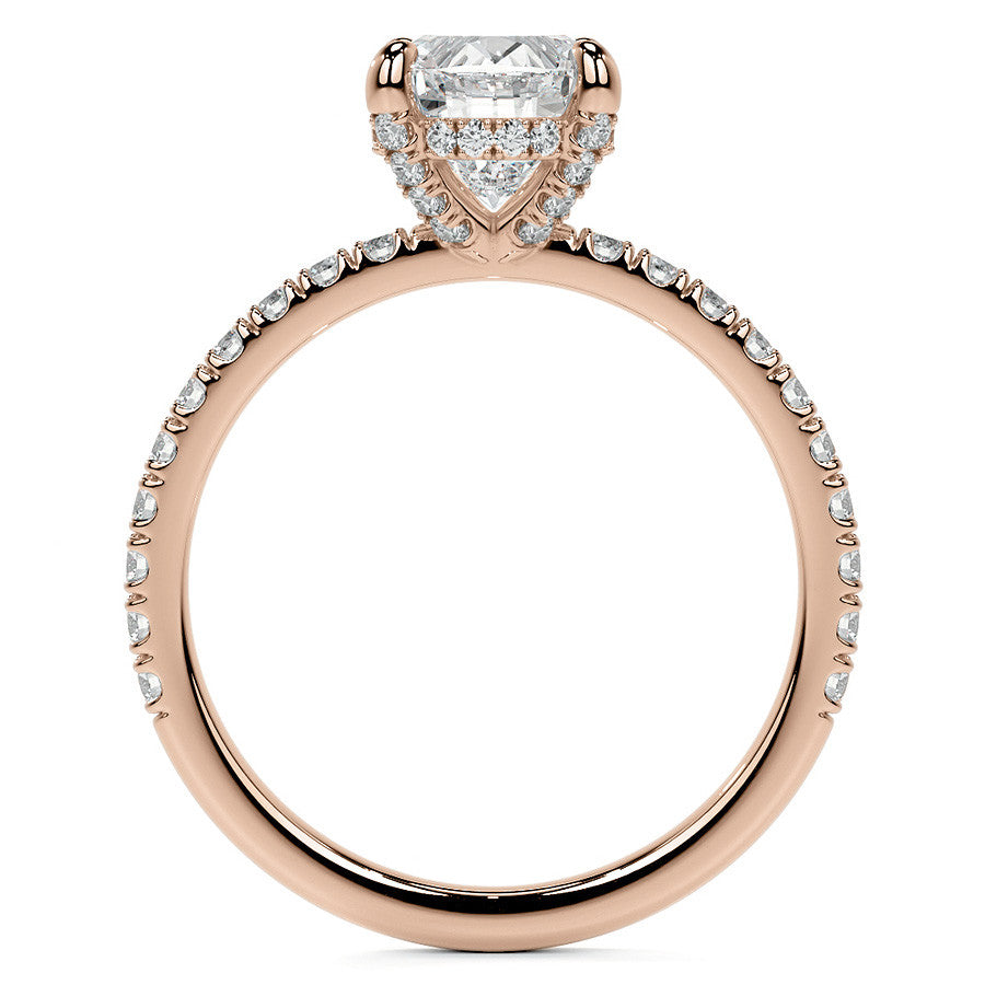Oval Moissanite Diamond Pave Basket Engagement Ring