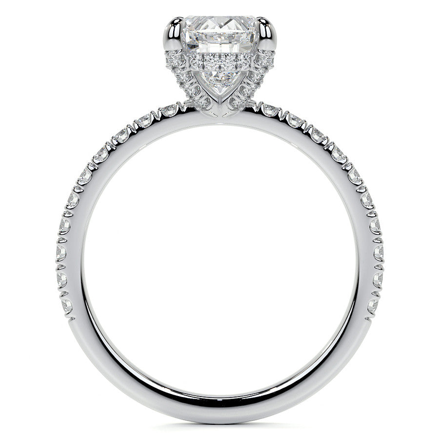 Oval Moissanite Diamond Pave Basket Engagement Ring