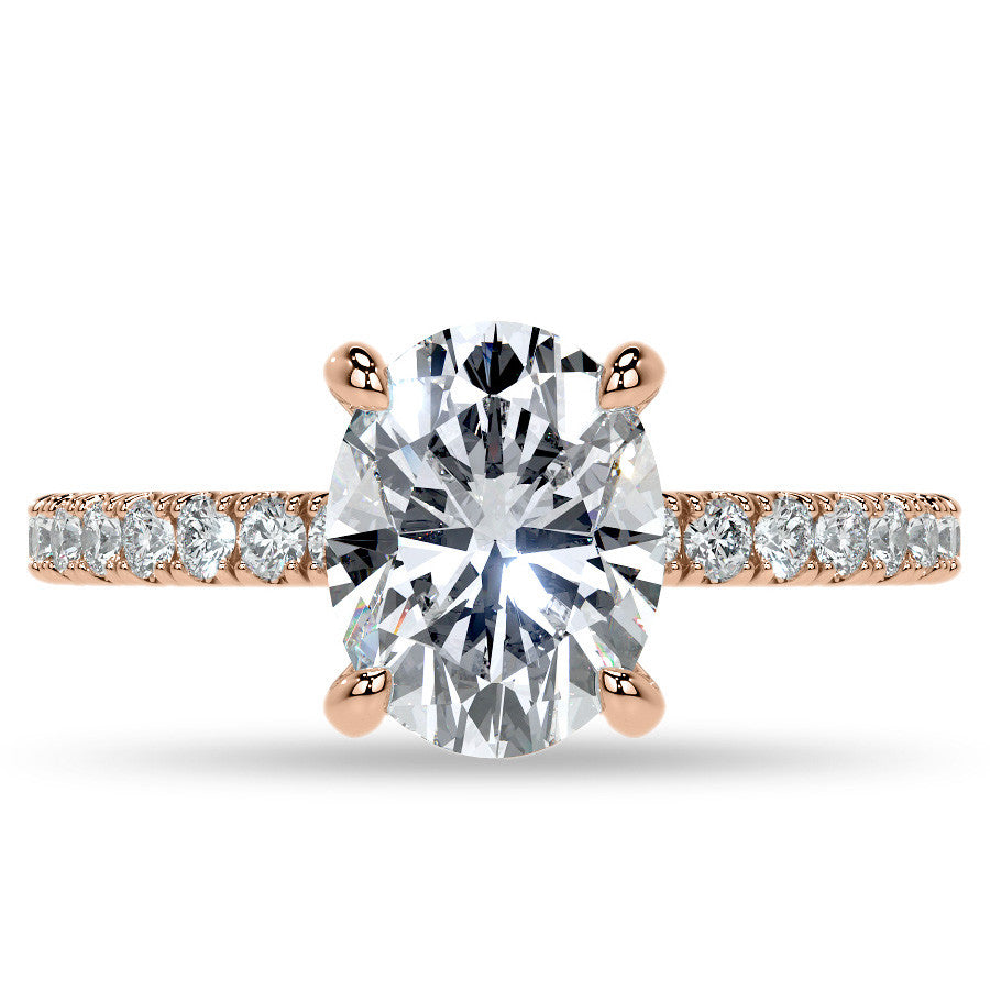 Oval Moissanite Diamond Pave Basket Engagement Ring