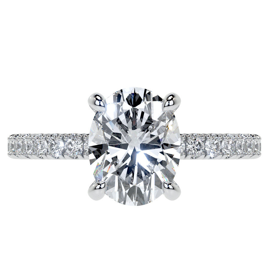 Oval Moissanite Diamond Pave Basket Engagement Ring