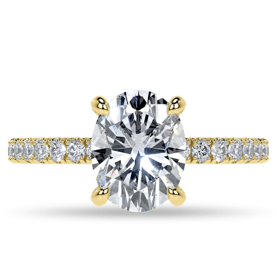 Oval Moissanite Diamond Pave Basket Engagement Ring